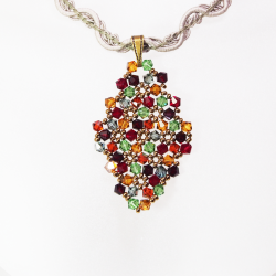 Pendant 40cm - Priscilla Rhombus M-Khaki Braid - Pendant 40cm - Laiton bronze